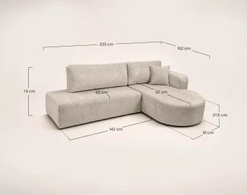 Canapé MIRO d'angle droit 4 places convertible avec coffre sans accoudoirs en velours texturé | Best Mobilier