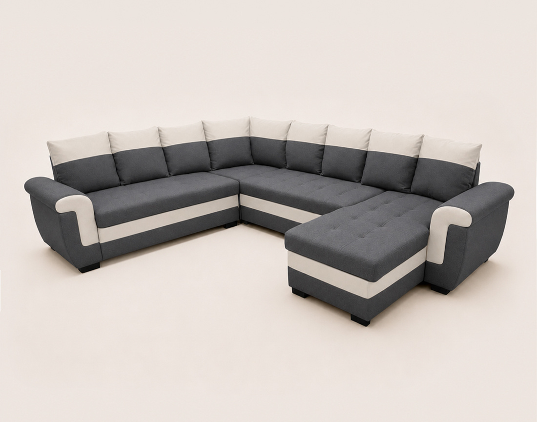 Canapé HENRY panoramique d'angle réversible convertible en tissu et PU  | Best Mobilier
