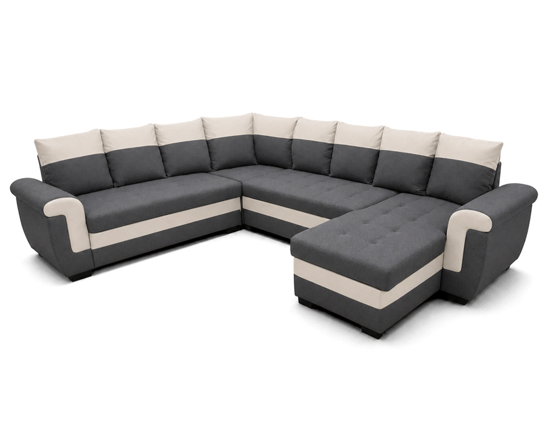 Canapé HENRY panoramique d'angle réversible convertible en tissu et PU  | Best Mobilier