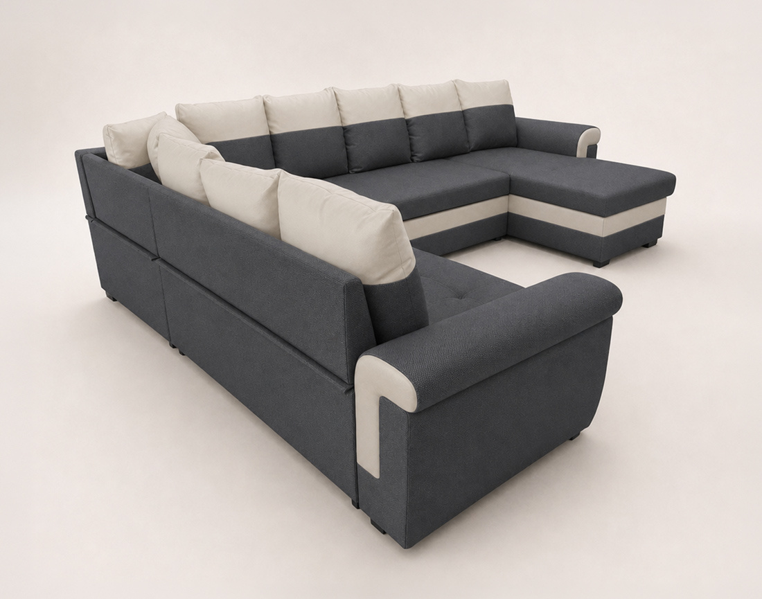 Canapé HENRY panoramique d'angle réversible convertible en tissu et PU  | Best Mobilier