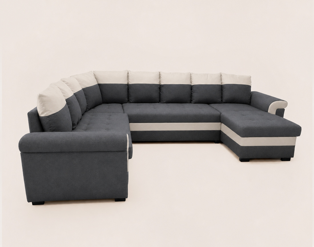 Canapé HENRY panoramique d'angle réversible convertible en tissu et PU  | Best Mobilier