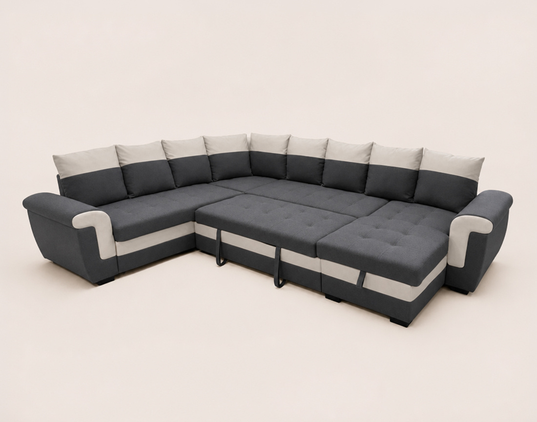 Canapé HENRY panoramique d'angle réversible convertible en tissu et PU  | Best Mobilier