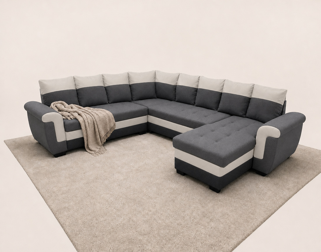 Canapé HENRY panoramique d'angle réversible convertible en tissu et PU  | Best Mobilier