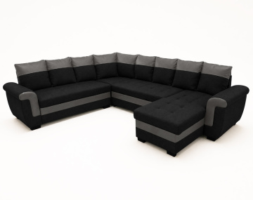 Canapé HENRY panoramique d'angle réversible convertible en tissu et PU  | Best Mobilier
