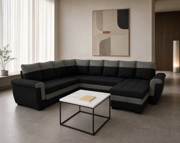 Canapé HENRY panoramique d'angle réversible convertible en tissu et PU  | Best Mobilier