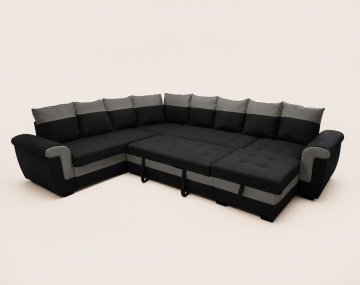 Canapé HENRY panoramique d'angle réversible convertible en tissu et PU  | Best Mobilier