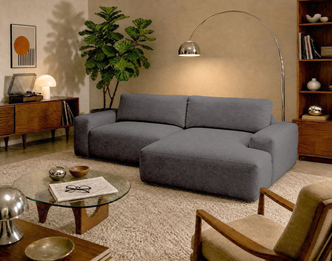 Canapé Tama d'angle droit 4 places convertible coffre tissu | Best Mobilier
