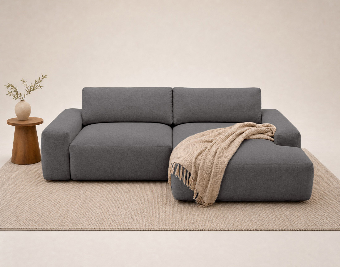 Canapé Tama d'angle droit 4 places convertible coffre tissu | Best Mobilier