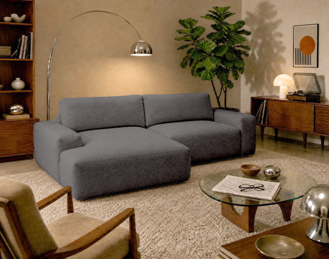 Canapé Tama d'angle gauche 4 places convertible coffre tissu | Best Mobilier