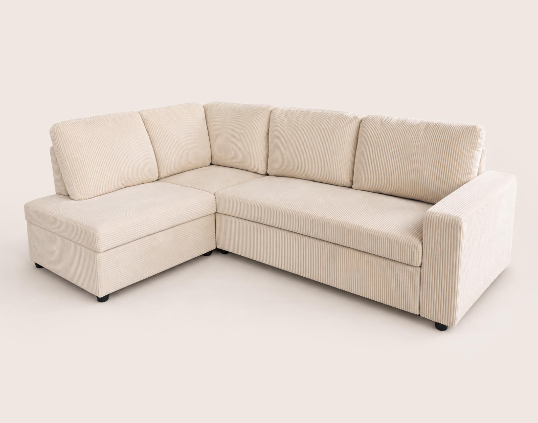 Canapé MEIYA d'angle gauche 5 places convertible avec coffre en velours côtelé | Best Mobilier
