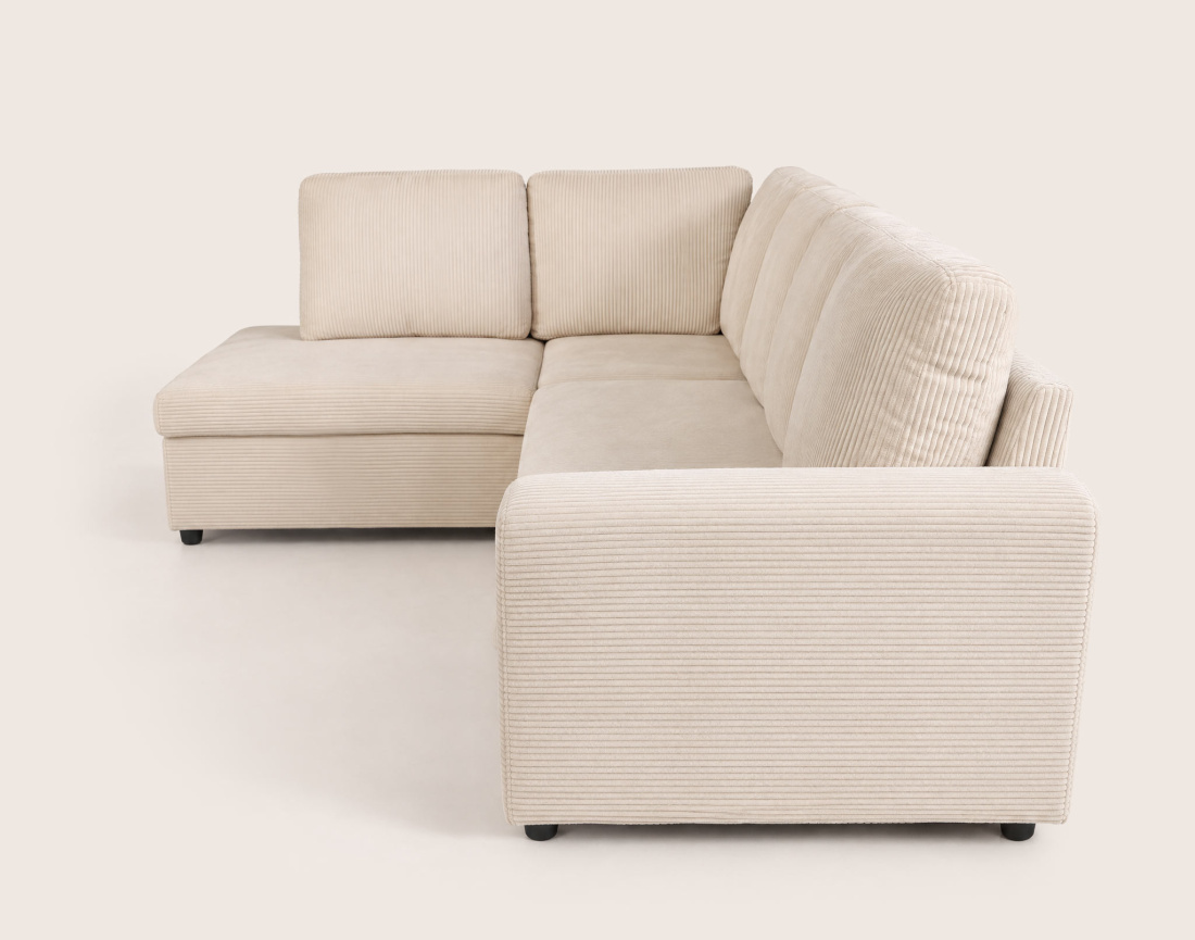 Canapé MEIYA d'angle gauche 5 places convertible avec coffre en velours côtelé | Best Mobilier