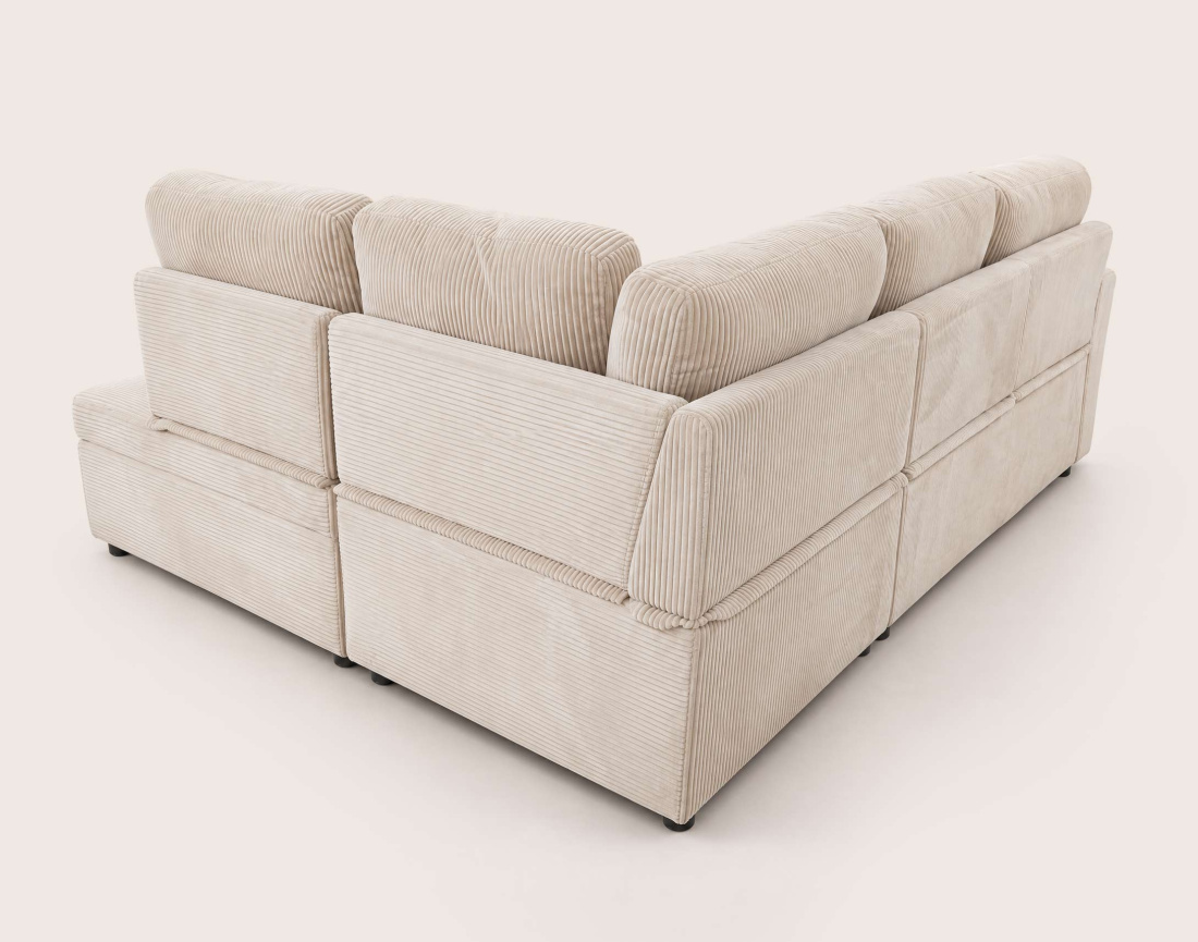 Canapé MEIYA d'angle gauche 5 places convertible avec coffre en velours côtelé | Best Mobilier