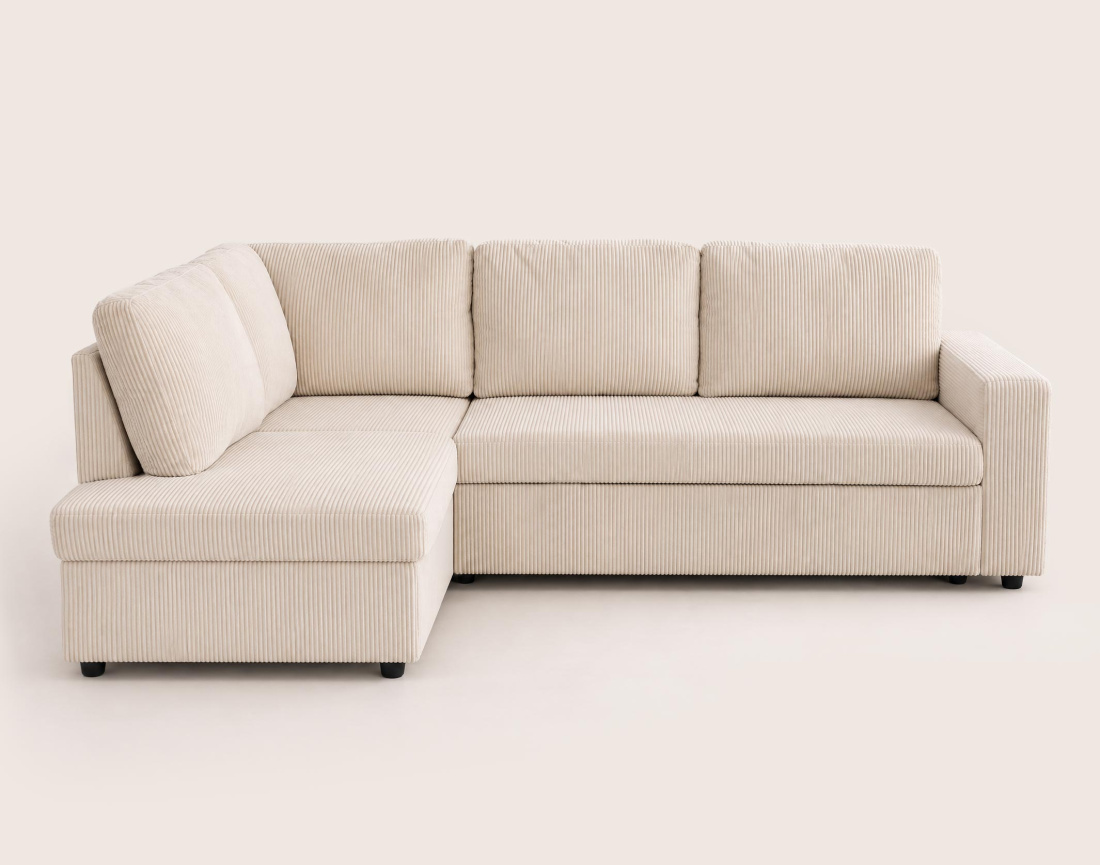 Canapé MEIYA d'angle gauche 5 places convertible avec coffre en velours côtelé | Best Mobilier