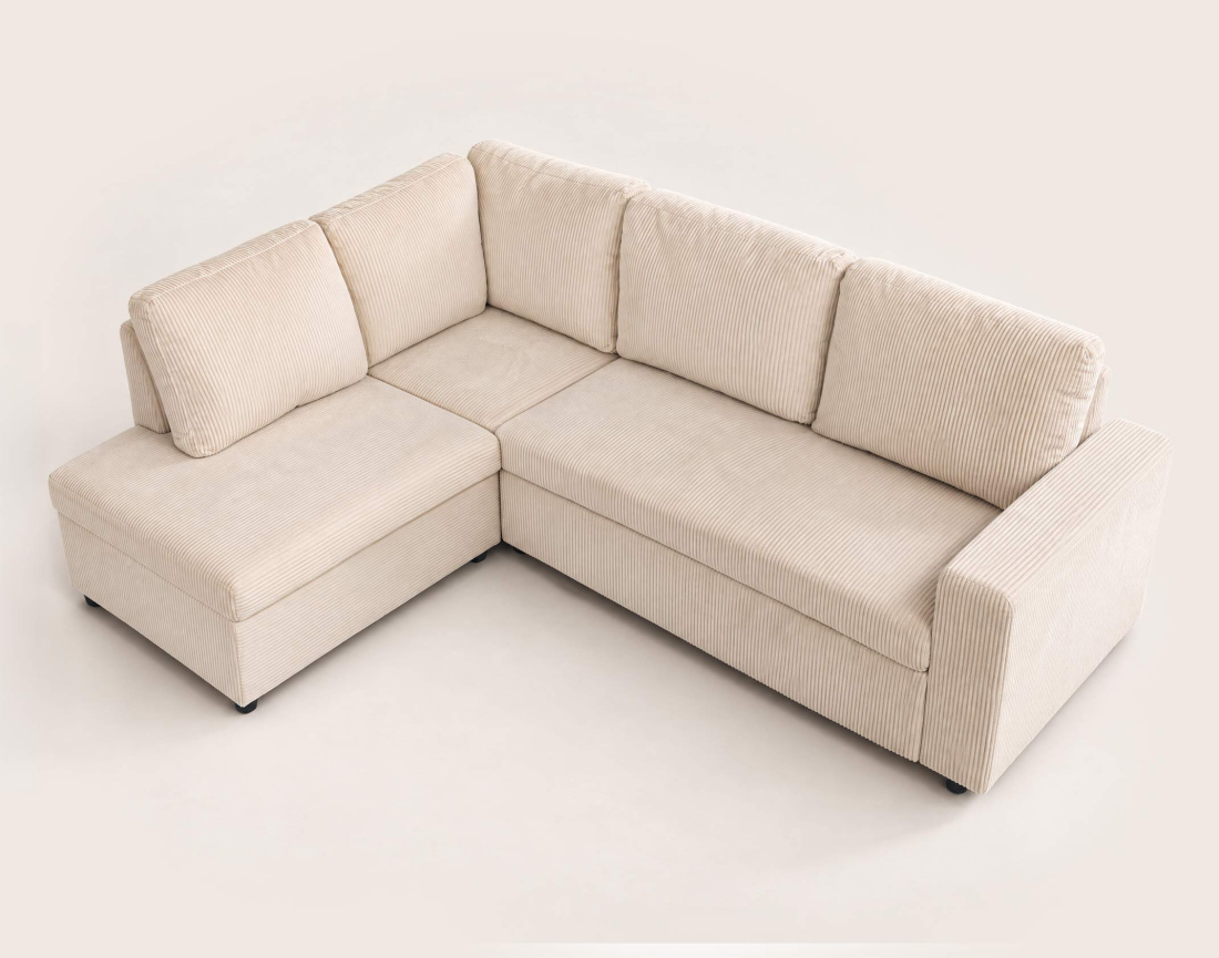 Canapé MEIYA d'angle gauche 5 places convertible avec coffre en velours côtelé | Best Mobilier