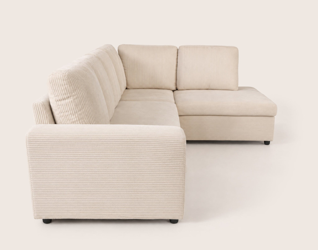 Canapé MEIYA d'angle droit 5 places convertible avec coffre en velours côtelé | Best Mobilier