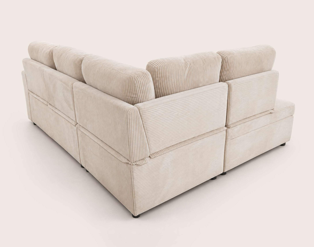 Canapé MEIYA d'angle droit 5 places convertible avec coffre en velours côtelé | Best Mobilier