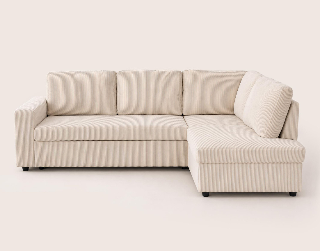 Canapé MEIYA d'angle droit 5 places convertible avec coffre en velours côtelé | Best Mobilier