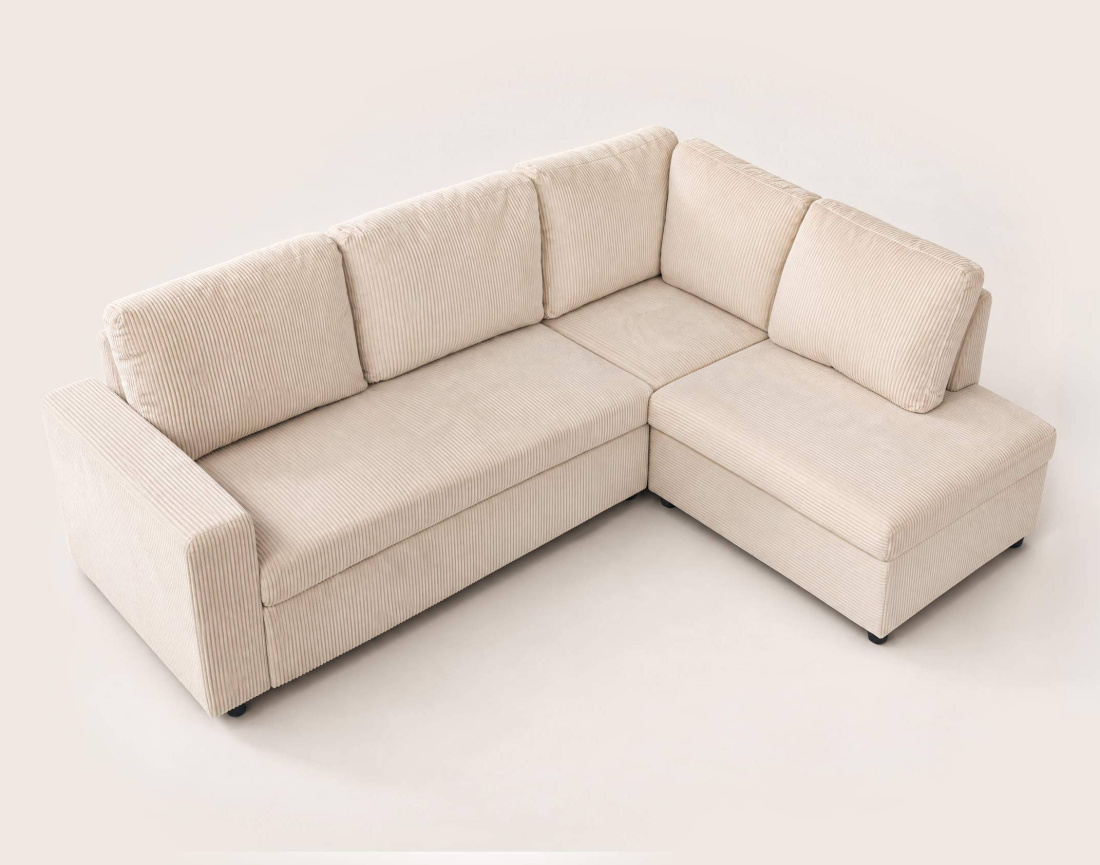 Canapé MEIYA d'angle droit 5 places convertible avec coffre en velours côtelé | Best Mobilier