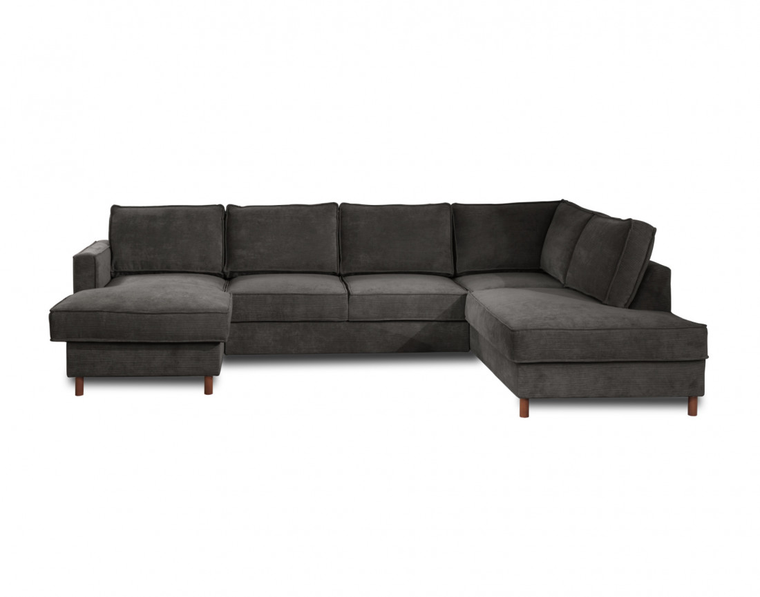 Canapé panoramique d'angle droit convertible avec coffre 7 places en velours côtelé Jake