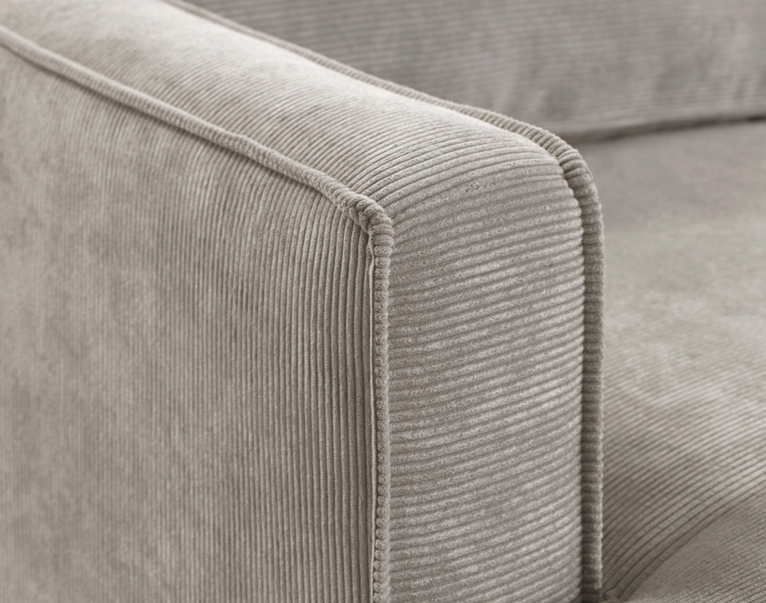 Canapé panoramique d'angle droit convertible avec coffre 7 places en velours côtelé Jake