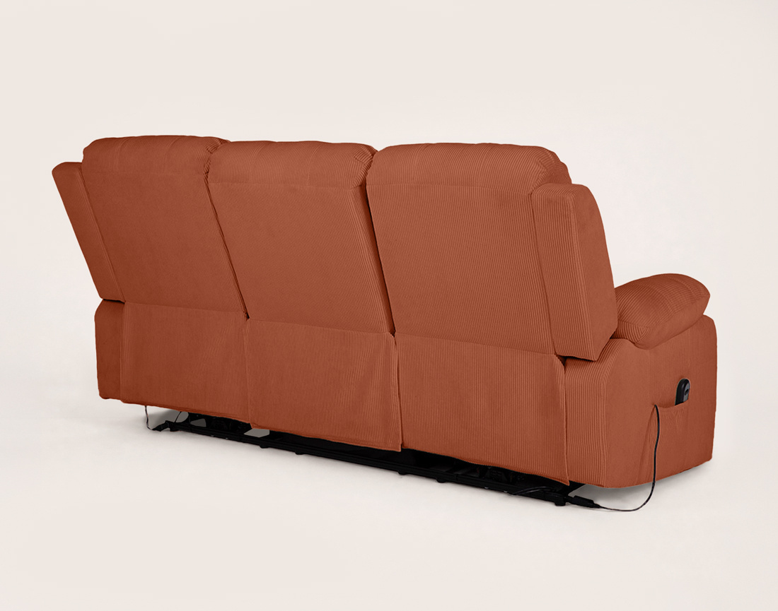 Canapé Armand 3 places relax électrique en velours côtelé | Best Mobilier