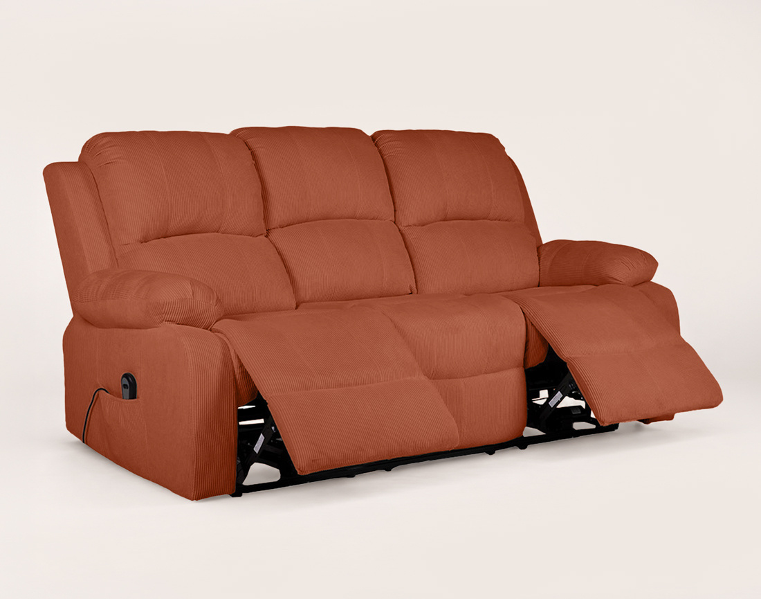 Canapé Armand 3 places relax électrique en velours côtelé | Best Mobilier
