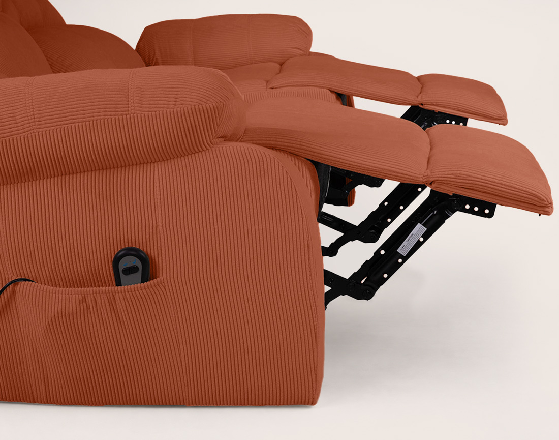 Canapé Armand 3 places relax électrique en velours côtelé | Best Mobilier