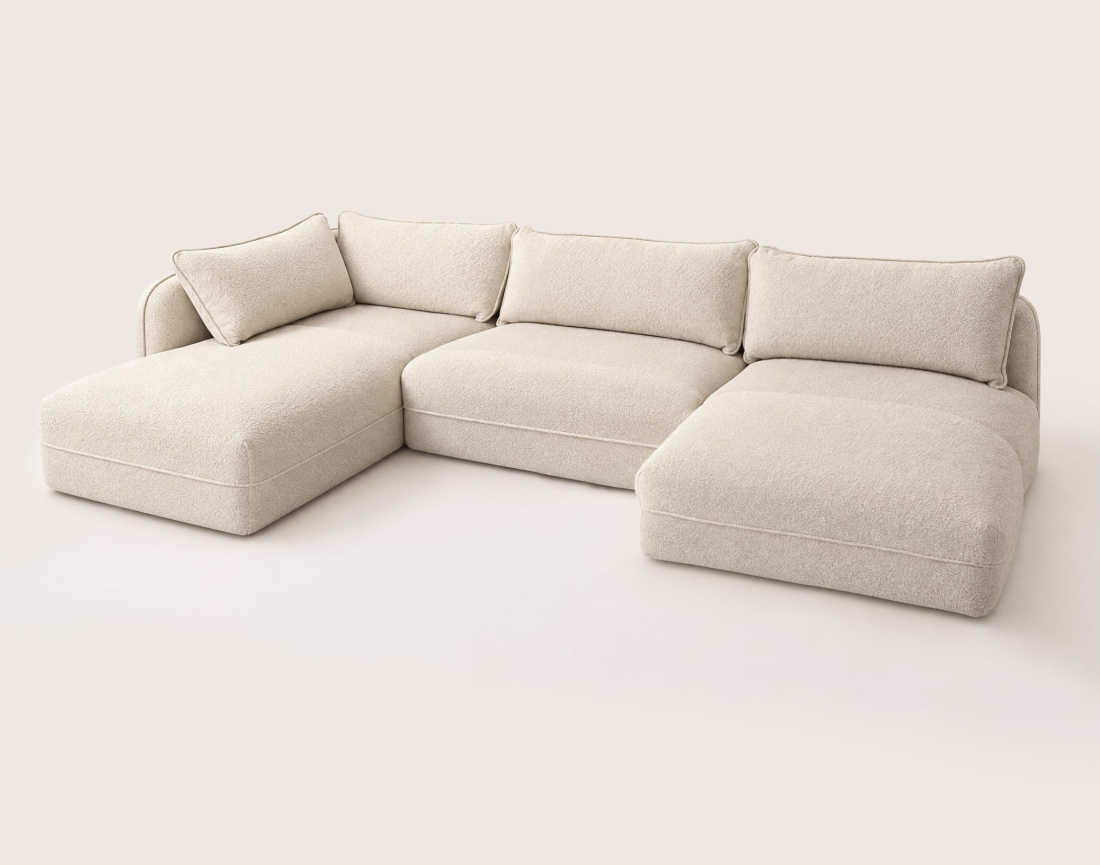 Canapé LUCIEN panoramique d'angle gauche 7 places en tissu bouclette | Best Mobilier