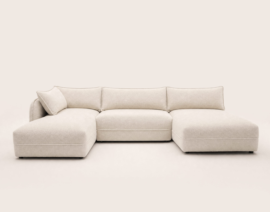 Canapé LUCIEN panoramique d'angle gauche 7 places en tissu bouclette | Best Mobilier