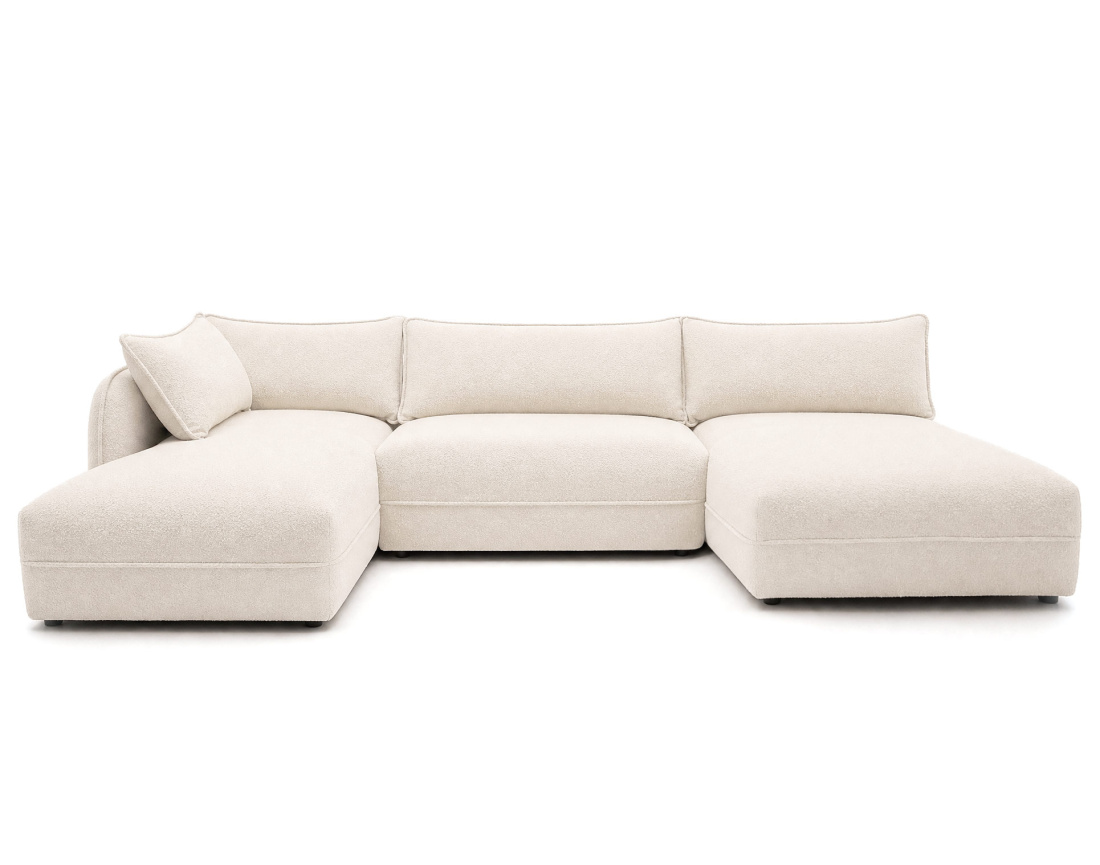 Canapé LUCIEN panoramique d'angle gauche 7 places en tissu bouclette | Best Mobilier