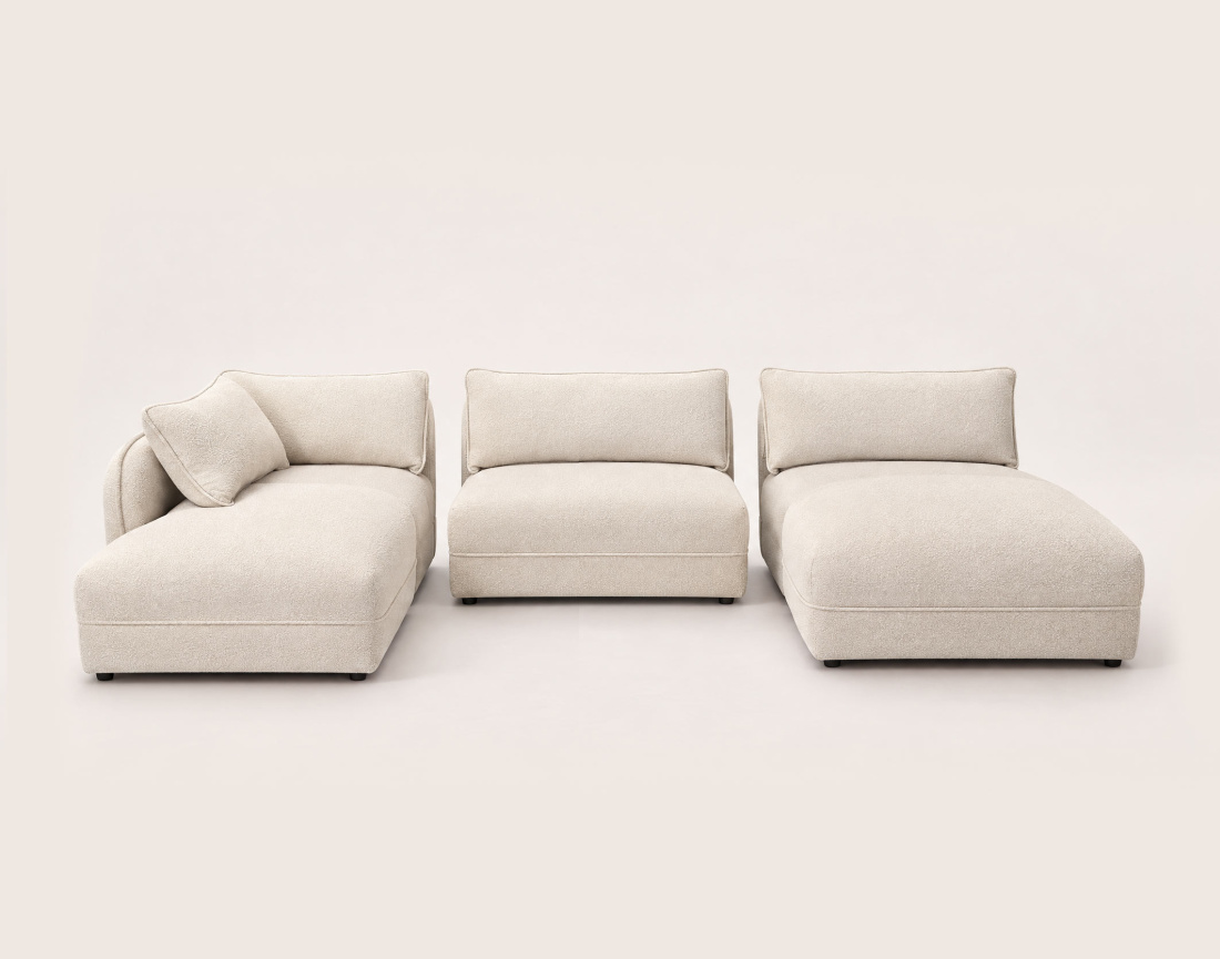 Canapé LUCIEN panoramique d'angle gauche 7 places en tissu bouclette | Best Mobilier