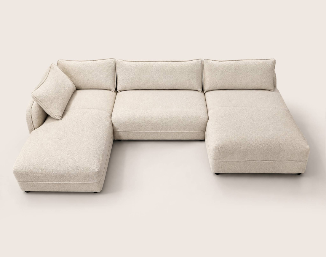 Canapé LUCIEN panoramique d'angle gauche 7 places en tissu bouclette | Best Mobilier