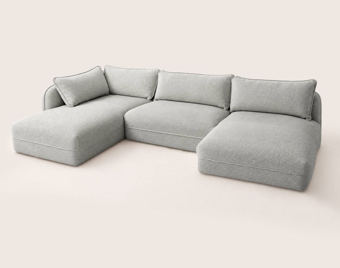 Canapé LUCIEN panoramique d'angle gauche 7 places en tissu bouclette | Best Mobilier