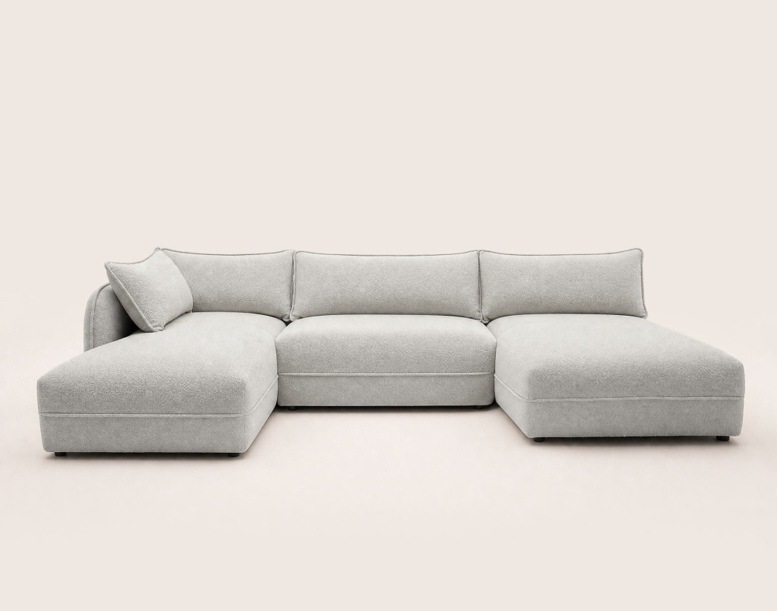 Canapé LUCIEN panoramique d'angle gauche 7 places en tissu bouclette | Best Mobilier