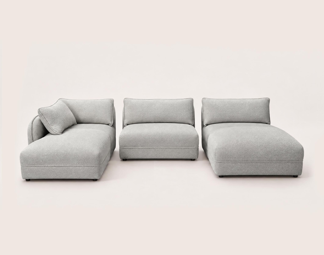 Canapé LUCIEN panoramique d'angle gauche 7 places en tissu bouclette | Best Mobilier