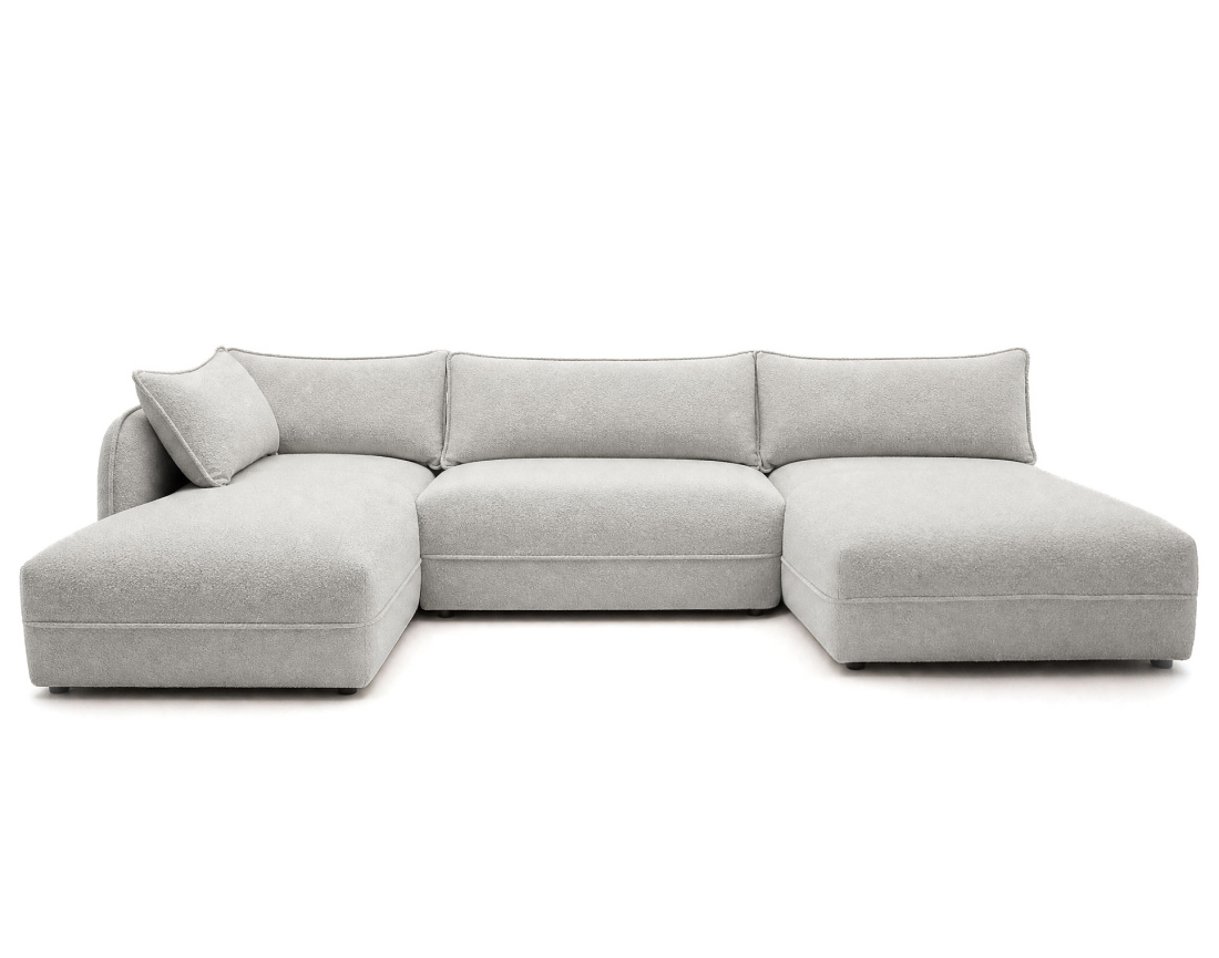 Canapé LUCIEN panoramique d'angle gauche 7 places en tissu bouclette | Best Mobilier