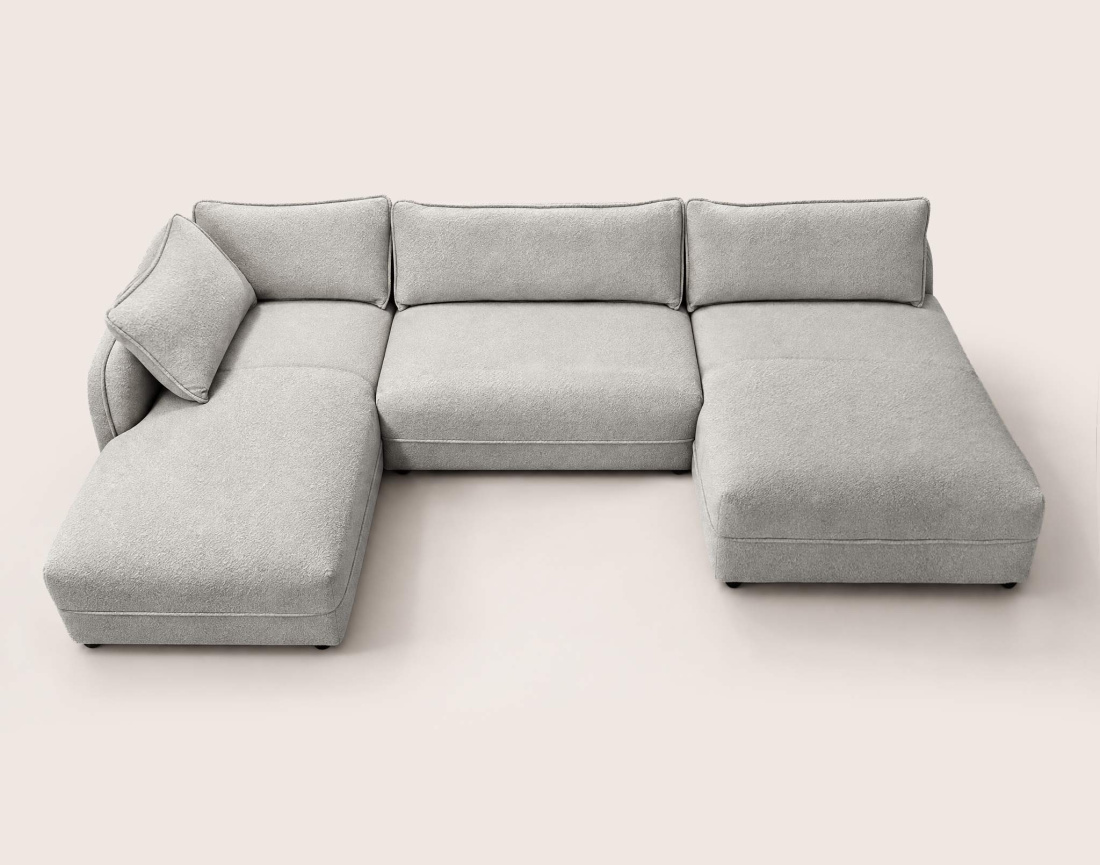 Canapé LUCIEN panoramique d'angle gauche 7 places en tissu bouclette | Best Mobilier