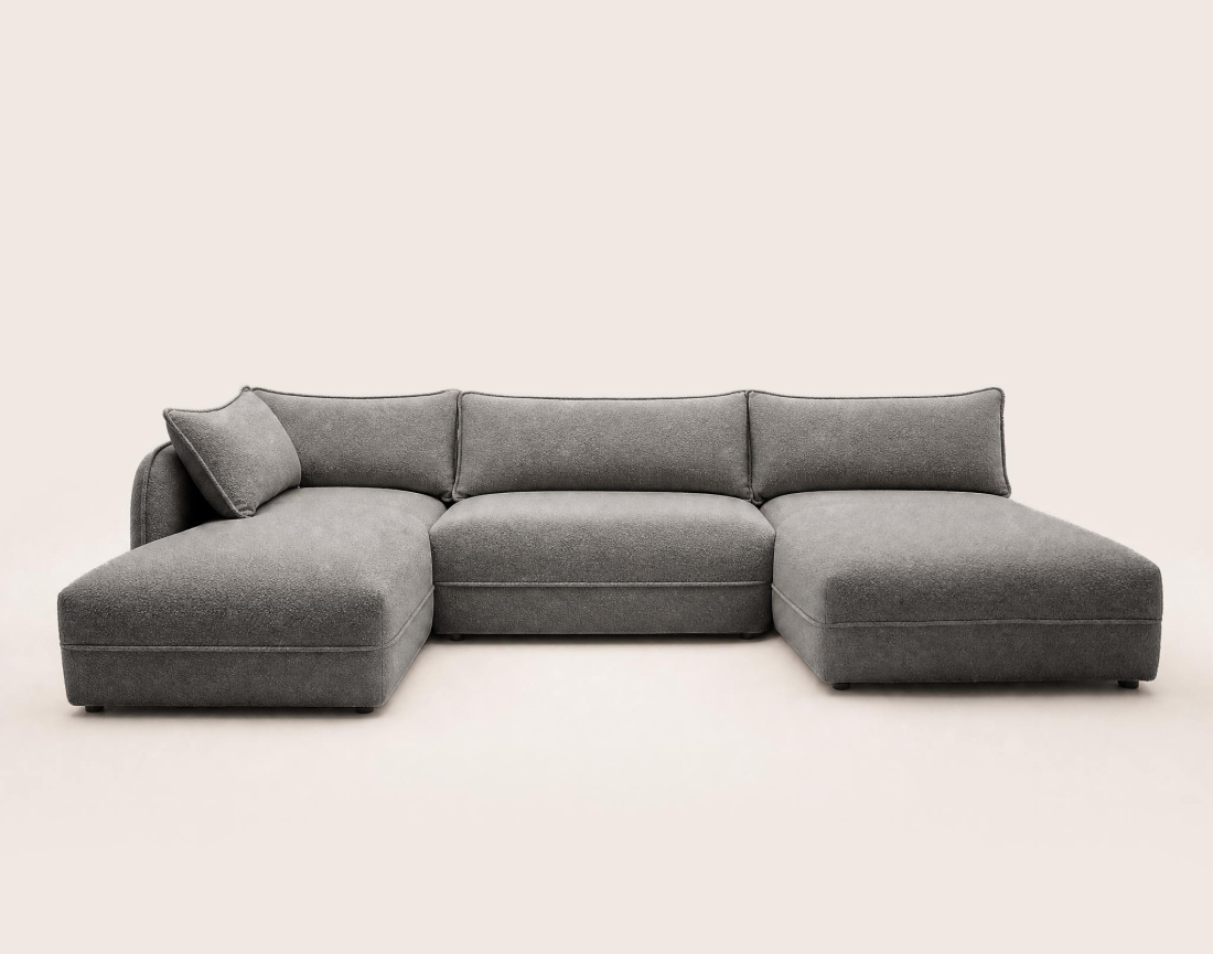 Canapé LUCIEN panoramique d'angle gauche 7 places en tissu bouclette | Best Mobilier
