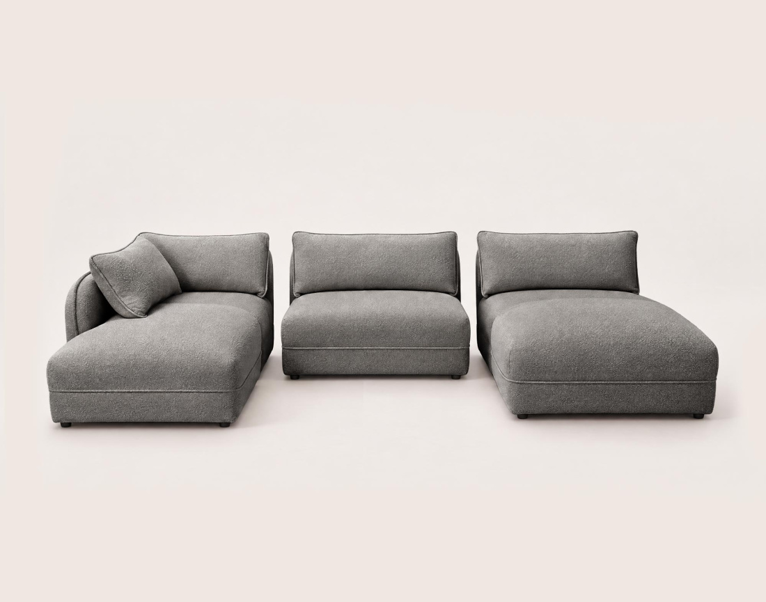 Canapé LUCIEN panoramique d'angle gauche 7 places en tissu bouclette | Best Mobilier