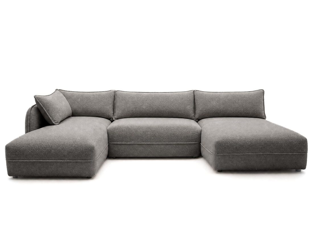 Canapé LUCIEN panoramique d'angle gauche 7 places en tissu bouclette | Best Mobilier