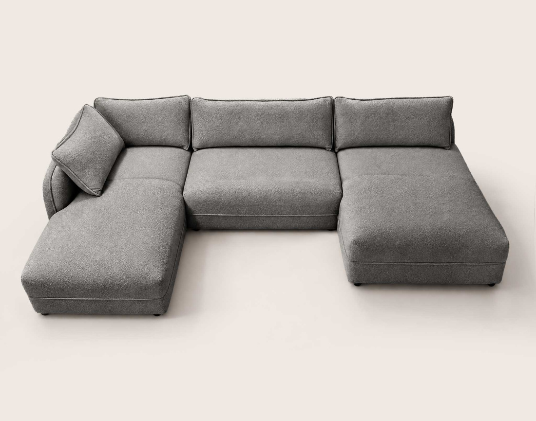 Canapé LUCIEN panoramique d'angle gauche 7 places en tissu bouclette | Best Mobilier