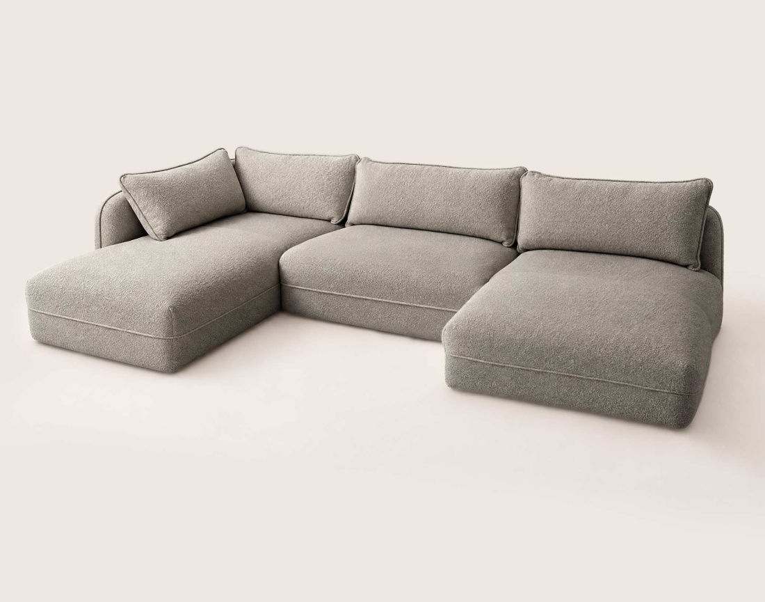 Canapé LUCIEN panoramique d'angle gauche 7 places en tissu bouclette | Best Mobilier