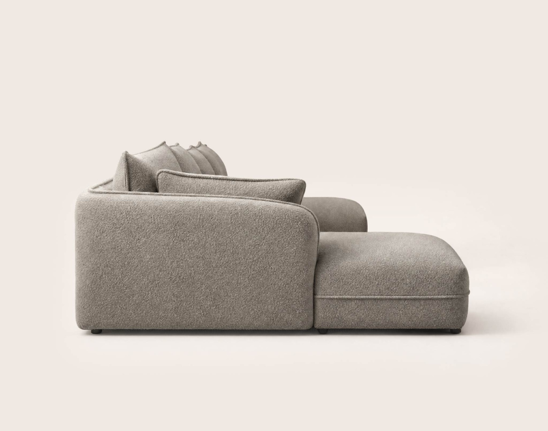 Canapé LUCIEN panoramique d'angle gauche 7 places en tissu bouclette | Best Mobilier