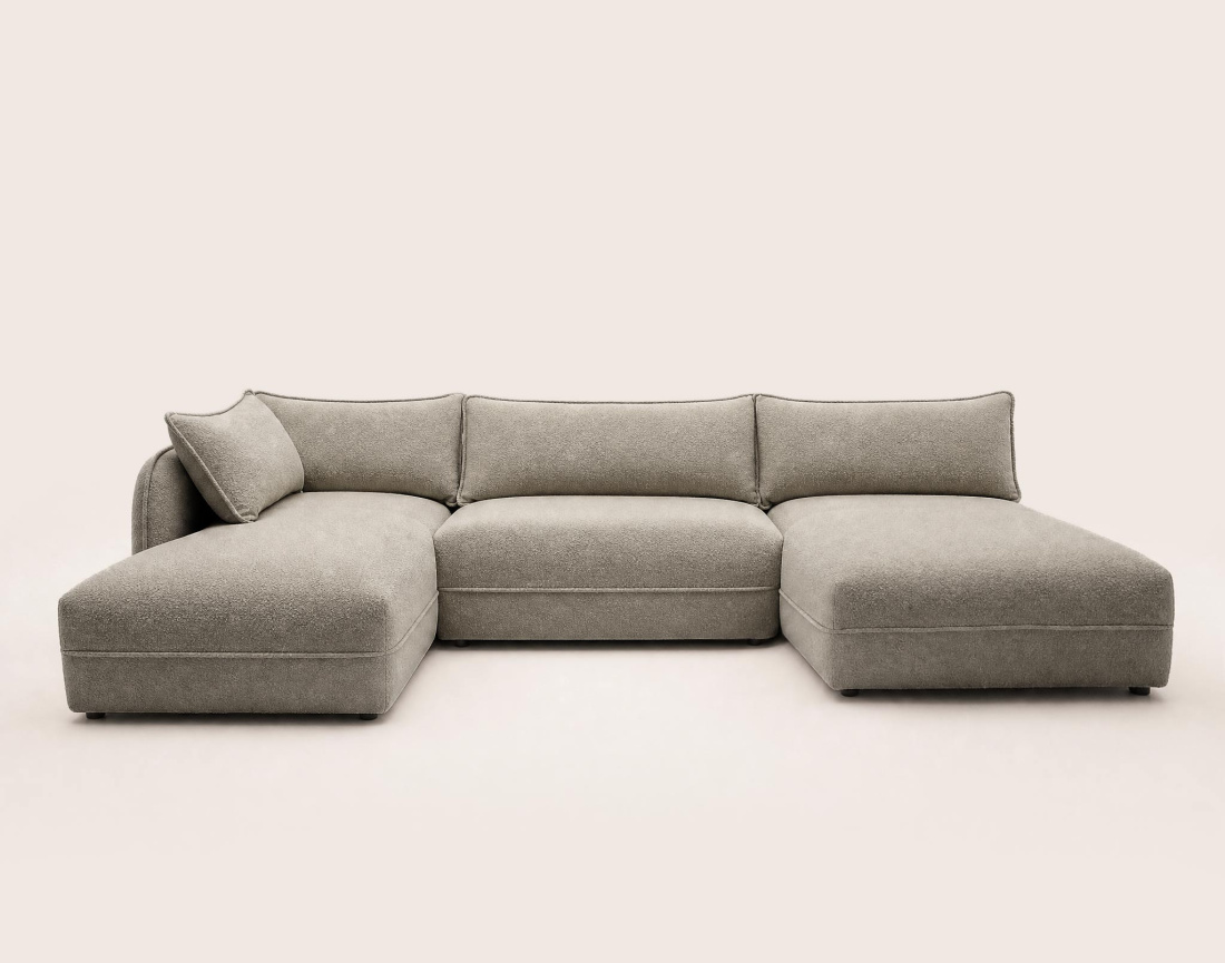 Canapé LUCIEN panoramique d'angle gauche 7 places en tissu bouclette | Best Mobilier