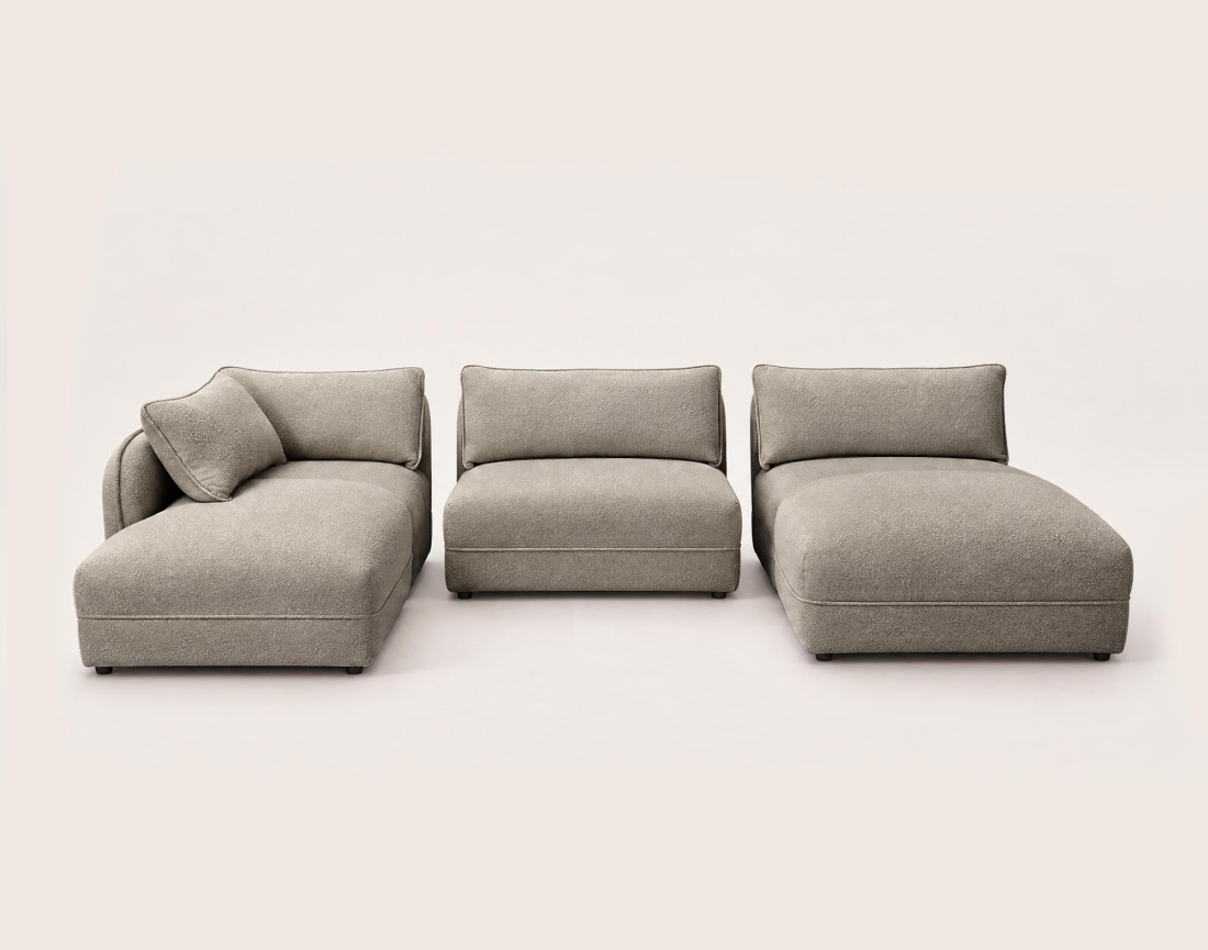 Canapé LUCIEN panoramique d'angle gauche 7 places en tissu bouclette | Best Mobilier