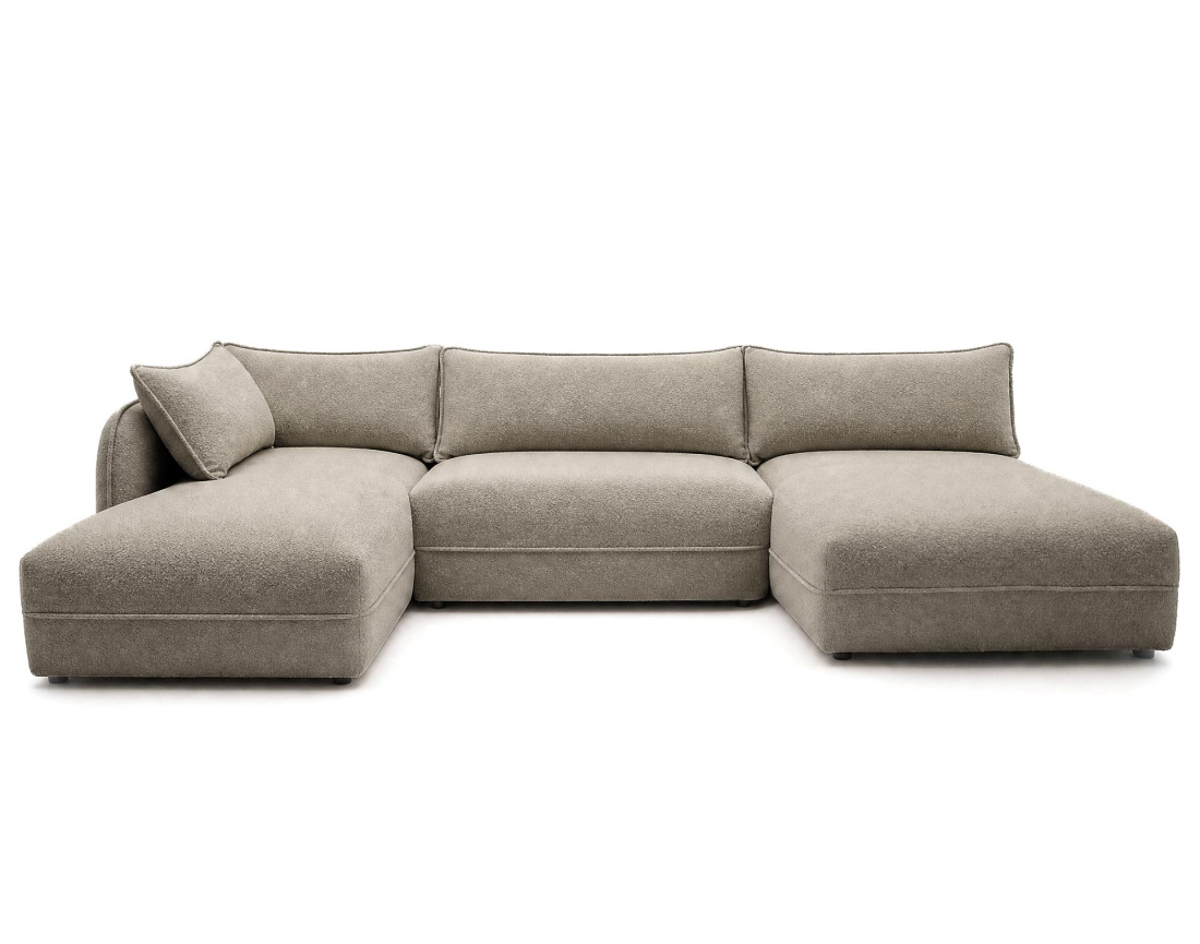 Canapé LUCIEN panoramique d'angle gauche 7 places en tissu bouclette | Best Mobilier