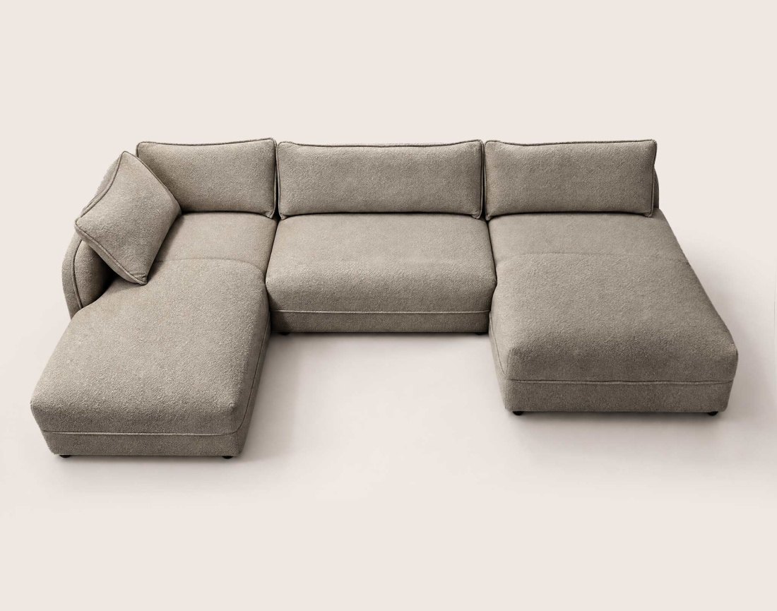 Canapé LUCIEN panoramique d'angle gauche 7 places en tissu bouclette | Best Mobilier