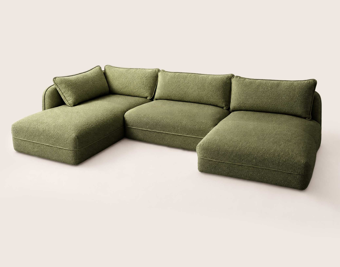 Canapé LUCIEN panoramique d'angle gauche 7 places en tissu bouclette | Best Mobilier
