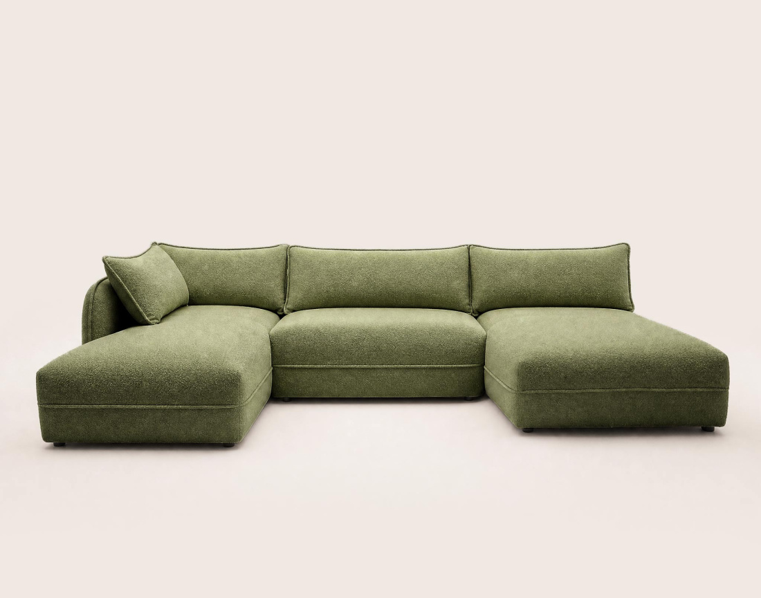 Canapé LUCIEN panoramique d'angle gauche 7 places en tissu bouclette | Best Mobilier