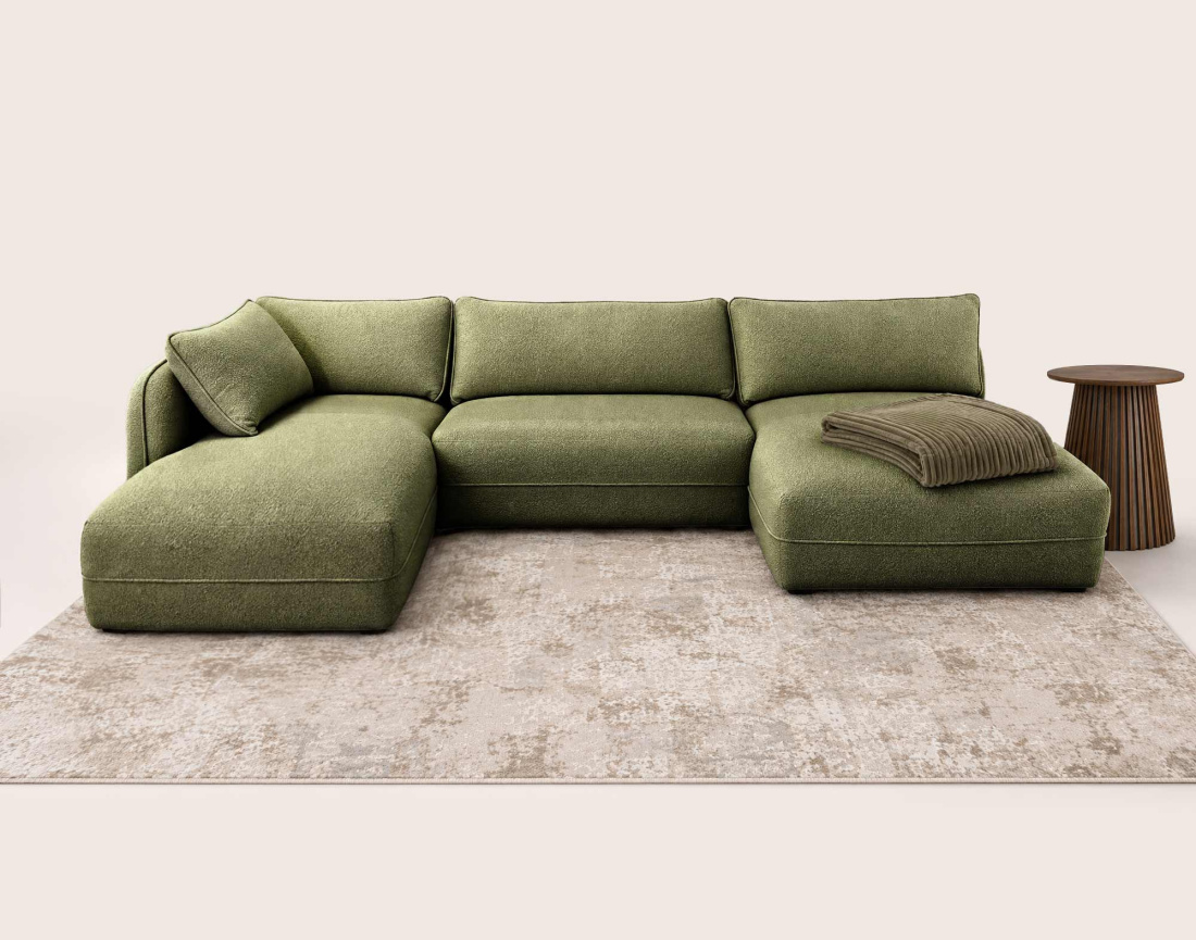 Canapé LUCIEN panoramique d'angle gauche 7 places en tissu bouclette | Best Mobilier